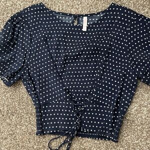 Xhilaration Navy Blue Polkadot Top
